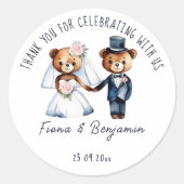 Leuke teddyberen bruidspaar bruiloft gunst ronde sticker (Voorkant)