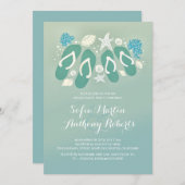 Leuke teenslippers strand verlovingsfeest uitnodig kaart (Voorkant / Achterkant)