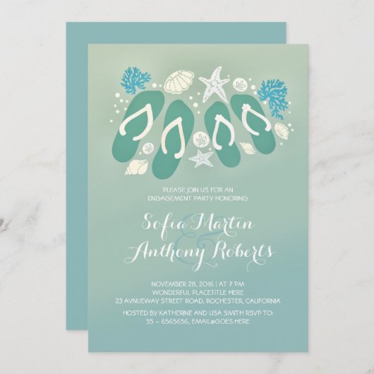 Leuke teenslippers strand verlovingsfeest uitnodig kaart (Voorkant / Achterkant)