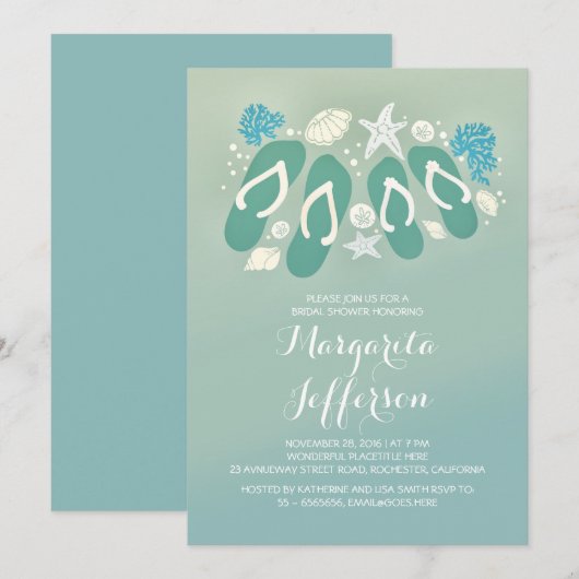 Leuke teenslippers strand vrijgezellenfeest nodigt kaart (Voorkant / Achterkant)