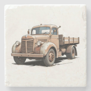 Leuke tekening van een oude bruine laadbak/pick-up stenen onderzetter