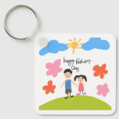 Leuke tekening van kind Happy Vaderdag sleutelhang Sleutelhanger (Voorkant)