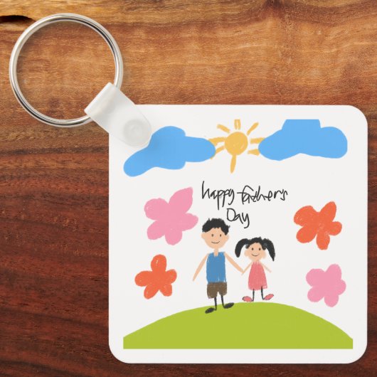 Leuke tekening van kind Happy Vaderdag sleutelhang Sleutelhanger (Voorkant)