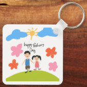 Leuke tekening van kind Happy Vaderdag sleutelhang Sleutelhanger (Achterkant)