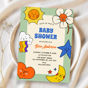 Leuke tekeningen personages baby shower kaart