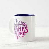Leuke tekst Happy Thanksgiving met bladeren Herfst Tweekleurige Koffiemok (Voorkant links)