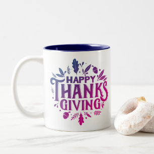 Leuke tekst Happy Thanksgiving met bladeren Herfst Tweekleurige Koffiemok
