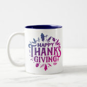 Leuke tekst Happy Thanksgiving met bladeren Herfst Tweekleurige Koffiemok (Links)