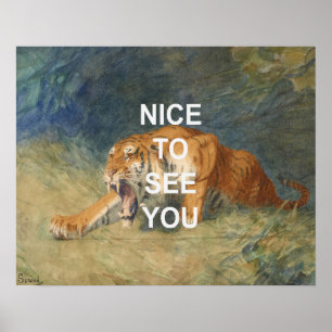 Leuke Tekst Kunst +  Tijger Waterverf Schilderij Poster