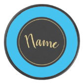 Leuke tekst Zwart Rond Centrum Hemelsblauwe velg S Hockey Puck (Voorkant)