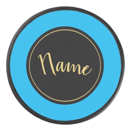 Leuke tekst Zwart Rond Centrum Hemelsblauwe velg S Hockey Puck (Voorkant)