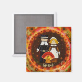 Leuke Thanksgiving Gezegende Pelgrims Turkije Leuk Magneet (Voorkant / Achterkant)