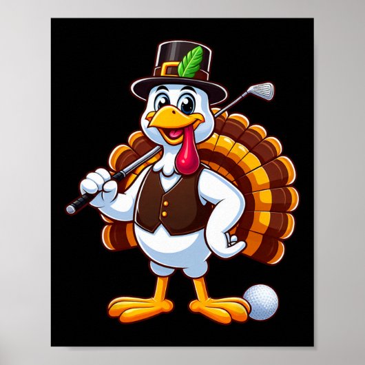 Leuke Thanksgiving Golf Gobble Speler Turkey Golf Poster (Voorkant)