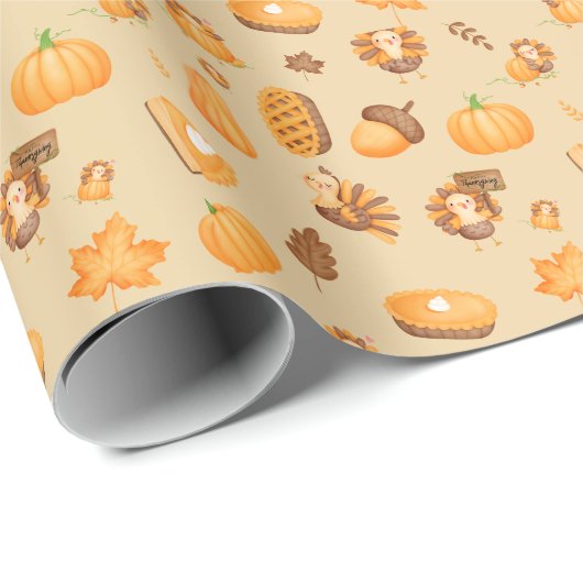 Leuke Thanksgiving Turkije Pattern Cadeaupapier (Rol Hoek)