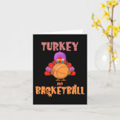 Leuke Thanksgiving Turkije speelt Basketbal T-shir Kaart (Gele Bloem)