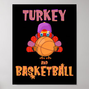 Leuke Thanksgiving Turkije speelt Basketbal T-shir Poster
