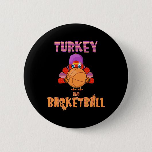 Leuke Thanksgiving Turkije speelt Basketbal T-shir Ronde Button 5,7 Cm (Voorkant)