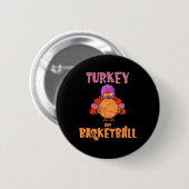 Leuke Thanksgiving Turkije speelt Basketbal T-shir Ronde Button 5,7 Cm (Voorkant /achterkant)
