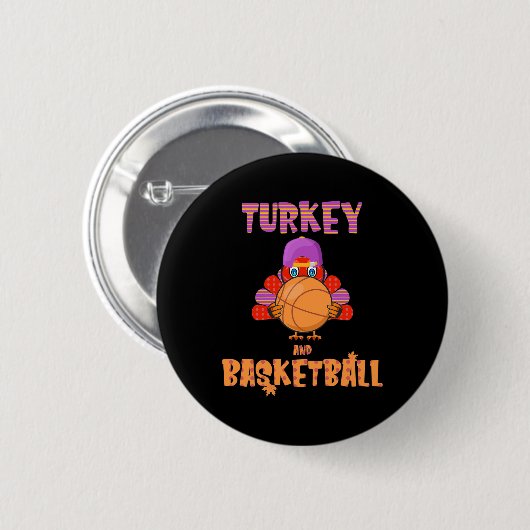 Leuke Thanksgiving Turkije speelt Basketbal T-shir Ronde Button 5,7 Cm (Voorkant /achterkant)