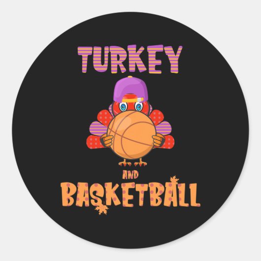 Leuke Thanksgiving Turkije speelt Basketbal T-shir Ronde Sticker (Voorkant)