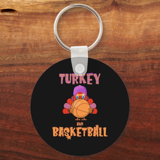 Leuke Thanksgiving Turkije speelt Basketbal T-shir Sleutelhanger (Voorkant)