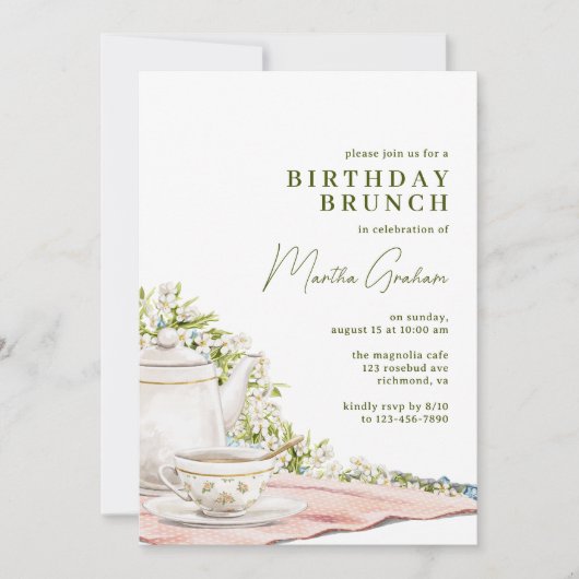 Leuke thee + bloementuin | Elegante verjaardagsbru Kaart (Voorkant)