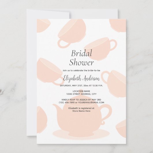 Leuke Theepot en Teacups Rustiek Roze Vrijgezellen Kaart (Voorkant)