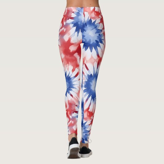 Leuke Tie Dye Patroon rood wit blauw Leggings (Achterkant)