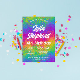Leuke Tie-Dye Regenboog Verjaardagsfeest Uitnodigi Kaart