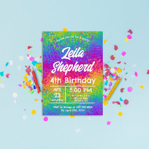 Leuke Tie-Dye Regenboog Verjaardagsfeest Uitnodigi Kaart