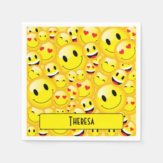 Leuke tiener gele lachende gezichten Emoji Party Servet (Voorkant)