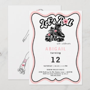 Leuke tiener meisje roller skate verjaardagsfeestj kaart
