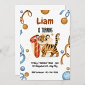 Leuke Tijger 1e Verjaardag Feest Uitnodiging (Voorkant / Achterkant)