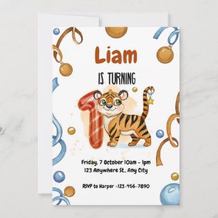 Leuke Tijger 1e Verjaardag Feest Uitnodiging