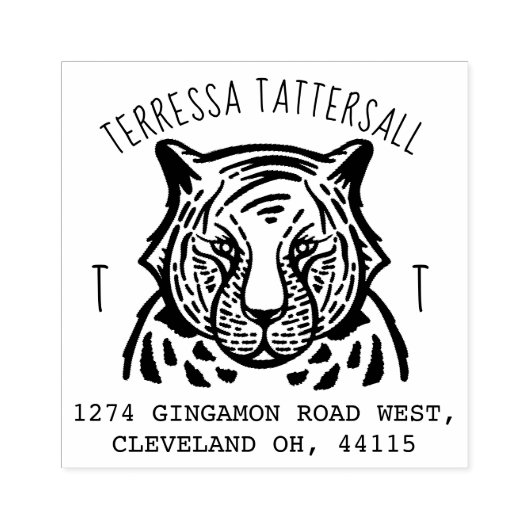 Leuke Tijger Dier Monogram & Naam Retouradres Rubberstempel (Afrduk)