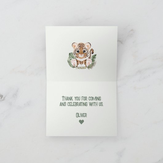 Leuke Tijger Jongen Safari 1e Verjaardag Dank u ka Bedankkaart (Binnen)