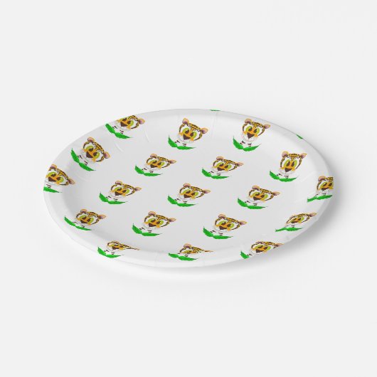 Leuke Tijger Kids Verjaardag Safari Dier Patroon Papieren Bordje (Gekanteld)