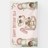 Leuke Tijger Roze Meisje Safari 1e Verjaardag Bann Spandoek (Verticaal)