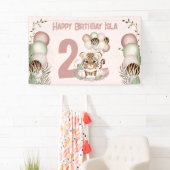 Leuke Tijger Roze Meisje Safari 2e Verjaardag Bann Spandoek (Insitu)