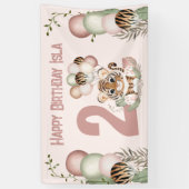 Leuke Tijger Roze Meisje Safari 2e Verjaardag Bann Spandoek (Verticaal)