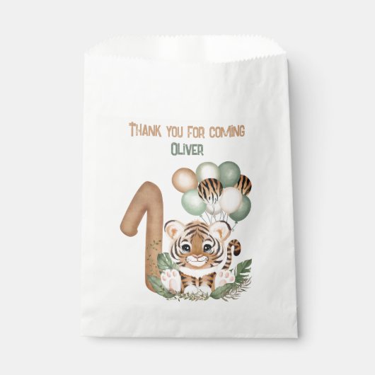 Leuke Tijger Safari Wild Een Jongen 1e Verjaardags Bedankzakje (Voorkant)