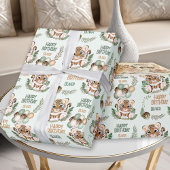 Leuke Tijger Wild One Boy 1e Verjaardag Groen Cadeaupapier