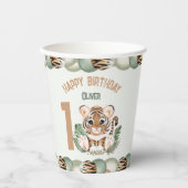Leuke Tijger Wild One Boy 1e Verjaardag Papier Cup Papieren Bekers (Voorkant)