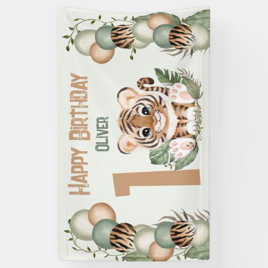 Leuke Tijger Wild One Boy 1e Verjaardag Spandoek (Verticaal)