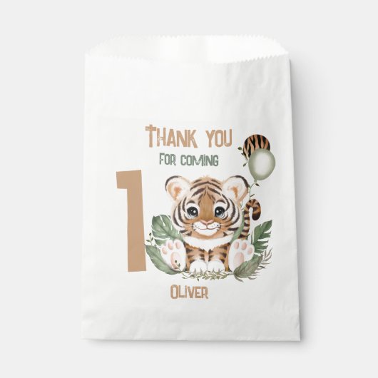 Leuke Tijger Wild One Boy 1e Verjaardagsfeestje Bedankzakje (Voorkant)