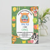 Leuke tijger Zebra Hippo safari dierentuin Wild Bi Save The Date (Staand voorkant)