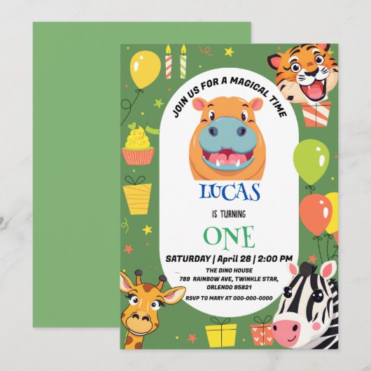 Leuke tijger Zebra Hippo safari dierentuin Wild Bi Save The Date (Voorkant / Achterkant)