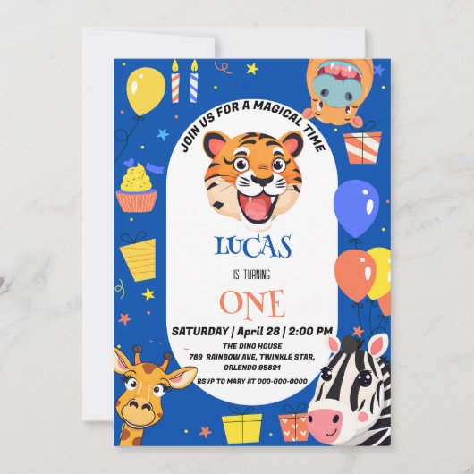 Leuke tijger Zebra Hippo safari dierentuin Wild Bi Save The Date (Voorkant)