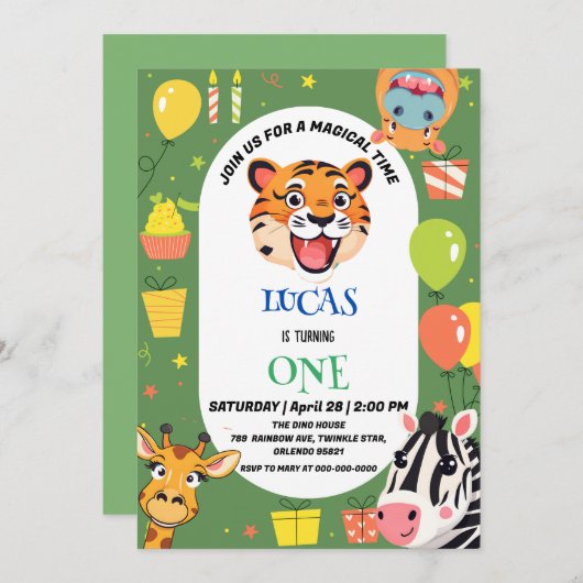 Leuke tijger Zebra Hippo safari dierentuin Wild Bi Save The Date (Voorkant / Achterkant)