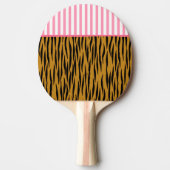 Leuke tijgerprint met roze sierstrips & strepen tafeltennisbatje (Voorkant)